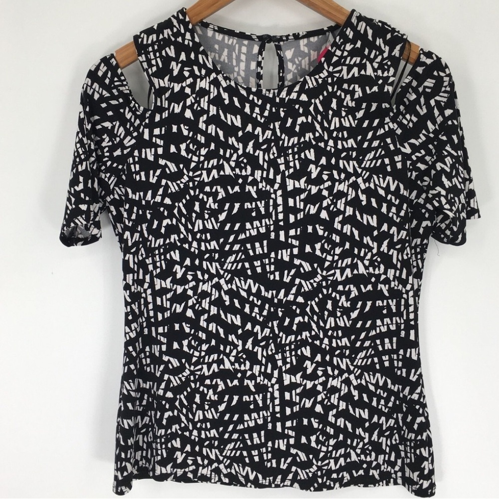 Vince Camuto Top Women's Medium Black Blouse Short Sleeve Cold Shoulder